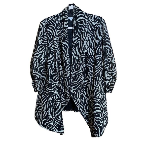 Alberto Makali Sweaters - Alberto Makali Size XL Multicolor Print Drape Open Front Lagenlook Cardigan